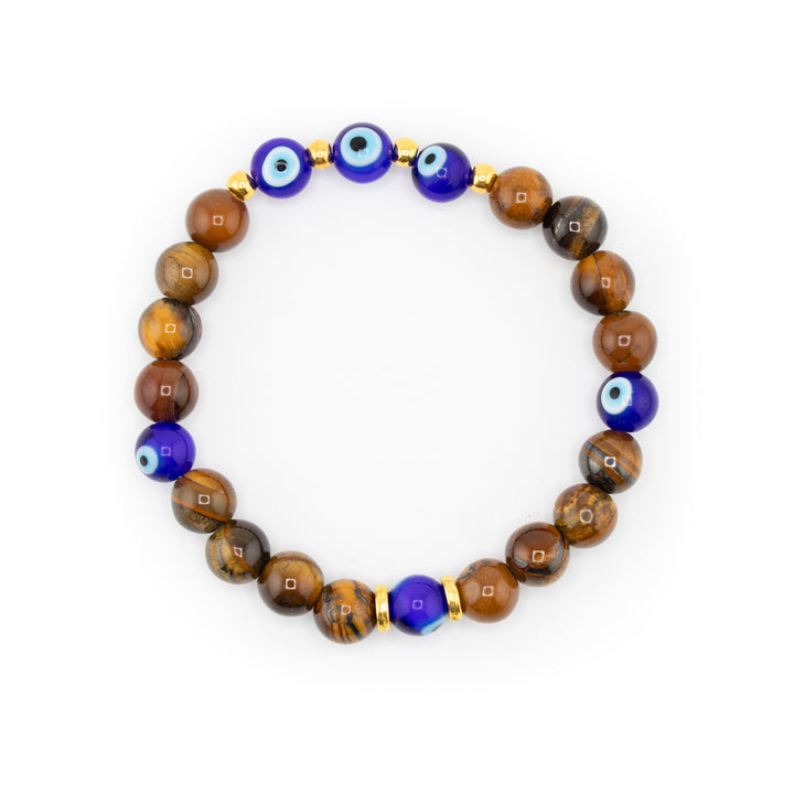 Natural Tiger Eye & Evil Eye - Nazar Bracelet - 8mm Gemstone Accessory, Positive Energy & Protection