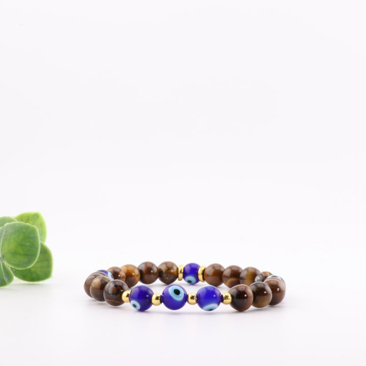 Natural Tiger Eye & Evil Eye - Nazar Bracelet - 8mm Gemstone Accessory, Positive Energy & Protection