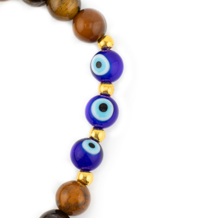 Natural Tiger Eye & Evil Eye - Nazar Bracelet - 8mm Gemstone Accessory, Positive Energy & Protection