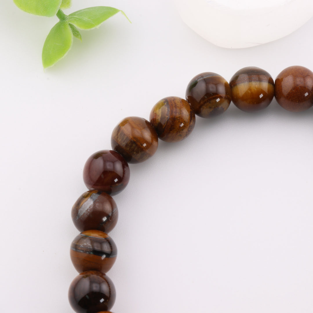 Natural Tiger Eye Bracelet - Gold Tone Ancient Helmet Charm, 8mm Beads - Harmony & Balance