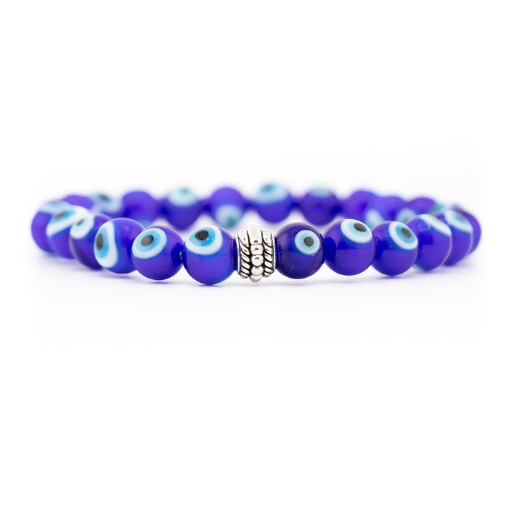 Bracelet Protection Nazar - Mauvais œil, perles de verre lampwork en argent, 8 mm