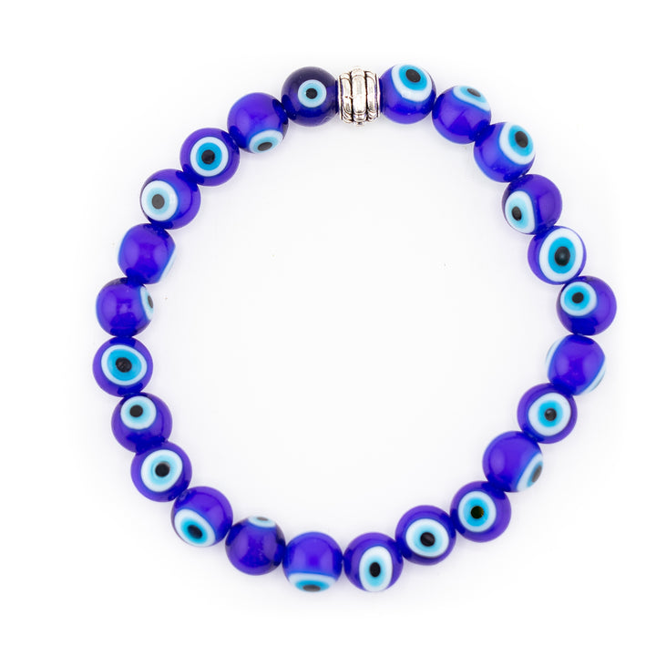 Bracelet Protection Nazar - Mauvais œil, perles de verre lampwork en argent, 8 mm
