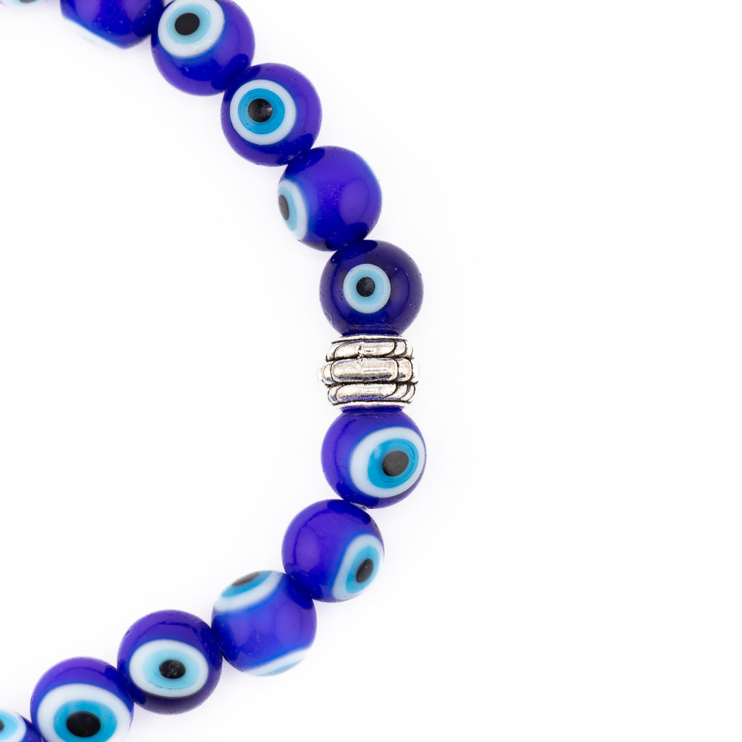 Bracelet Protection Nazar - Mauvais œil, perles de verre lampwork en argent, 8 mm