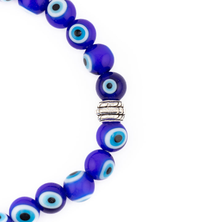 Bracelet Protection Nazar - Mauvais œil, perles de verre lampwork en argent, 8 mm