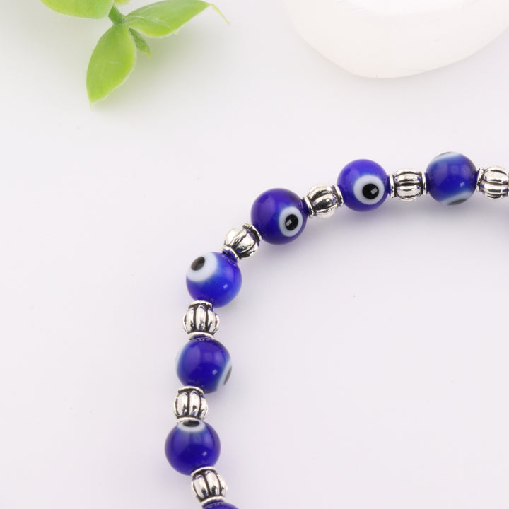 Protection Evil Eye - Nazar Lampwork Bracelet, Silver-Tone, 8mm, Mystical Protection and Style