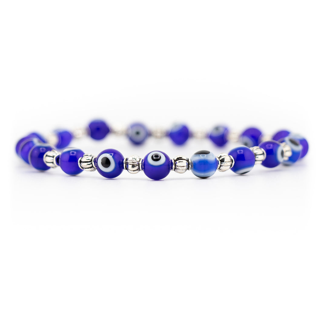 Bracelet Nazar en verre soufflé argenté, 8 mm, protection contre le mauvais œil, style mystique