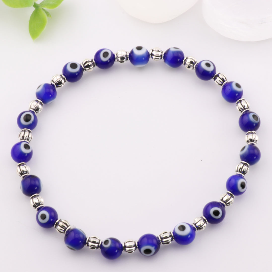 Protection Evil Eye - Nazar Lampwork Bracelet, Silver-Tone, 8mm, Mystical Protection and Style