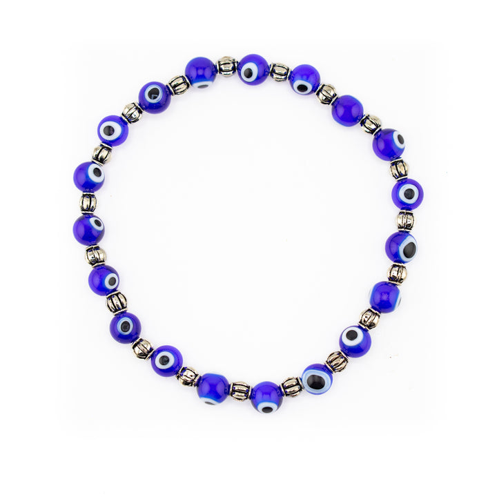 Bracelet Nazar en verre soufflé argenté, 8 mm, protection contre le mauvais œil, style mystique