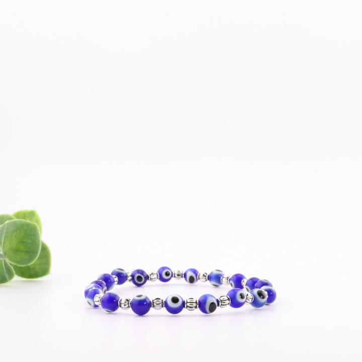 Protection Evil Eye - Nazar Lampwork Bracelet, Silver-Tone, 8mm, Mystical Protection and Style