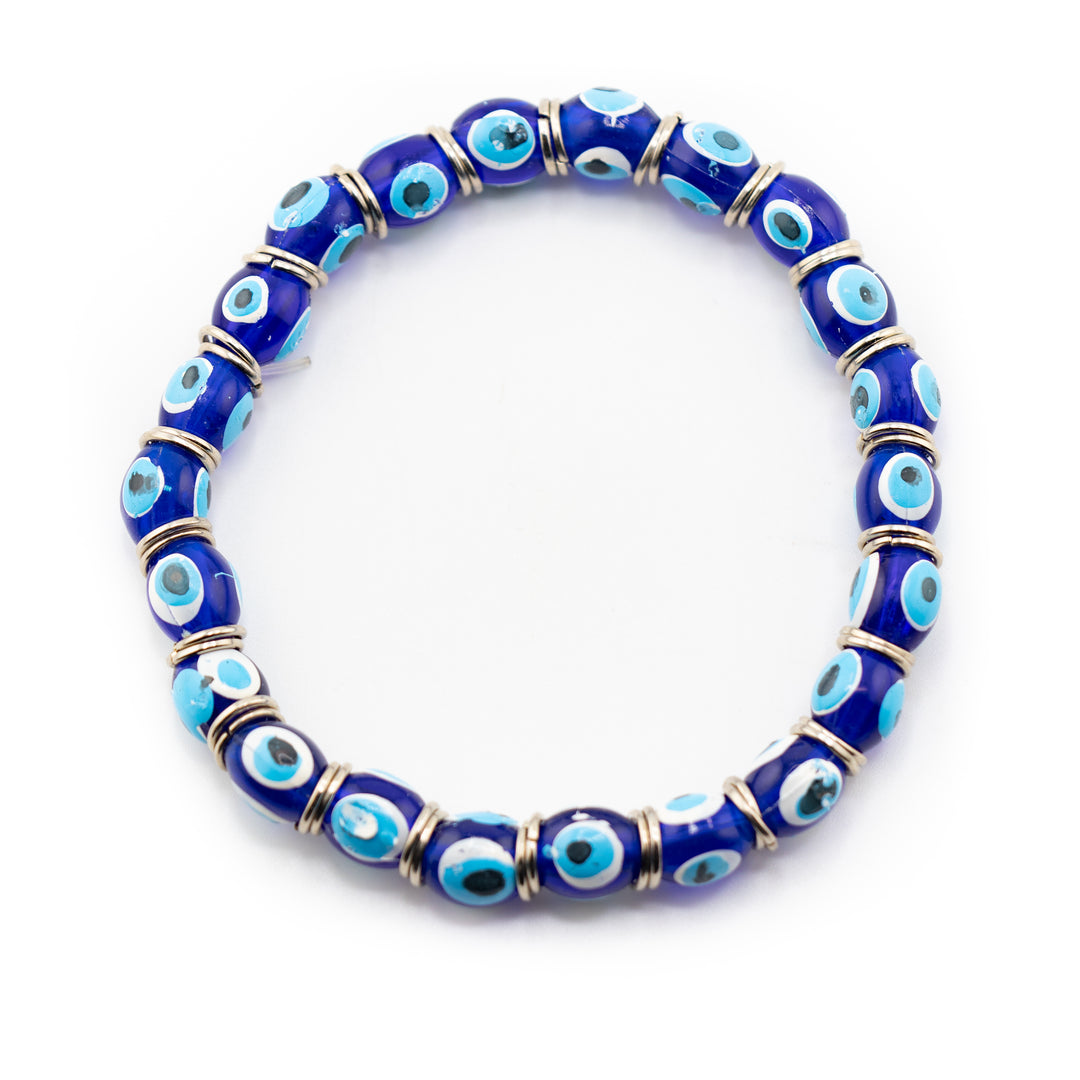 Blue Evil Eye Glass Bead Bracelet – Protection & Positive Energy Amulet