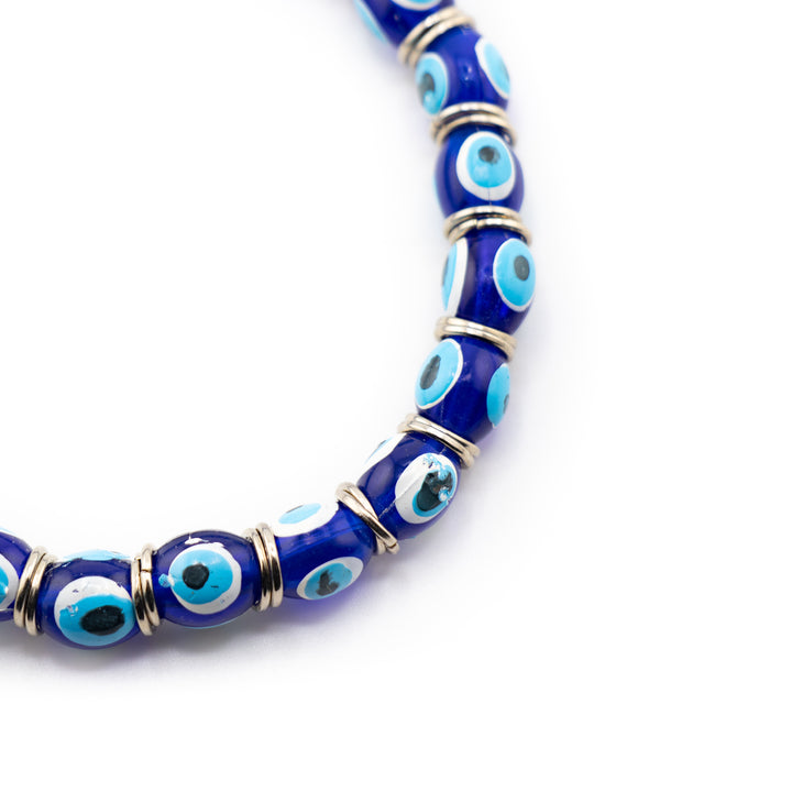 Blue Evil Eye Glass Bead Bracelet – Protection & Positive Energy Amulet