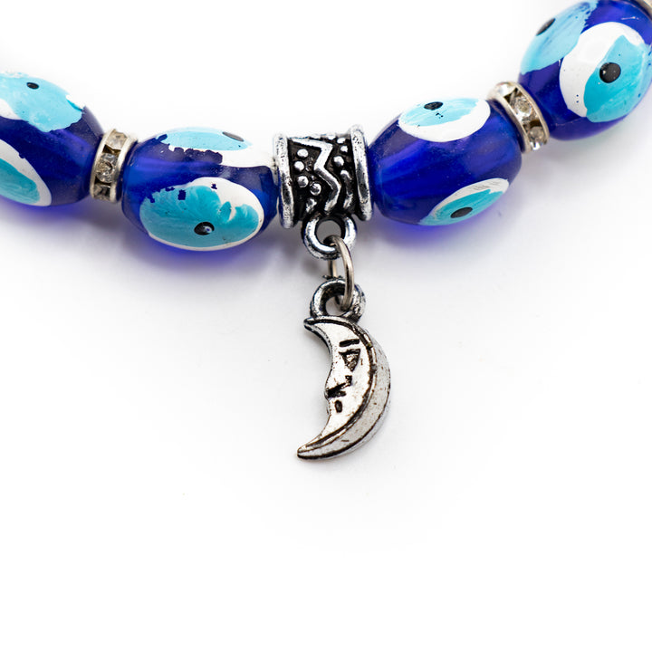 Bracelet de protection Nazar - Mauvais œil - Argenté avec perles et breloques en plastique teinté, 8 mm