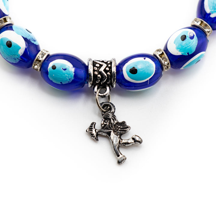 Bracelet de protection Nazar - Mauvais œil - Argenté avec perles et breloques en plastique teinté, 8 mm