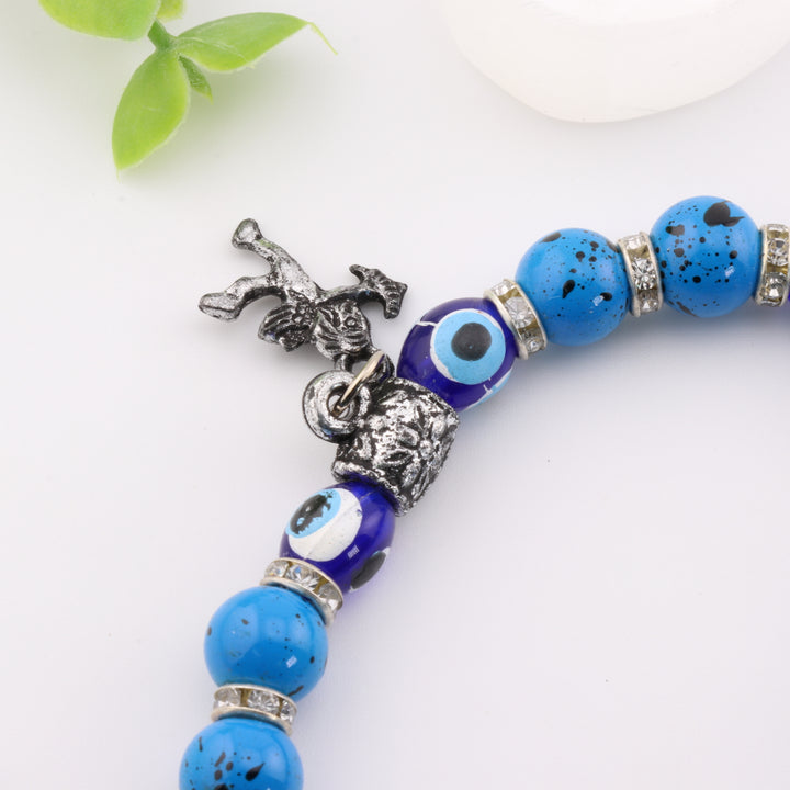 Protection Blue Bead & Silver Nazar - Evil Eye Dyed Bracelet, 8mm