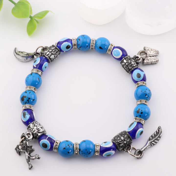 Protection Blue Bead & Silver Nazar - Evil Eye Dyed Bracelet, 8mm