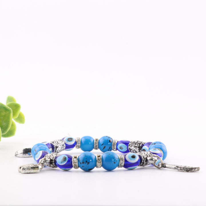 Protection Blue Bead & Silver Nazar - Evil Eye Dyed Bracelet, 8mm