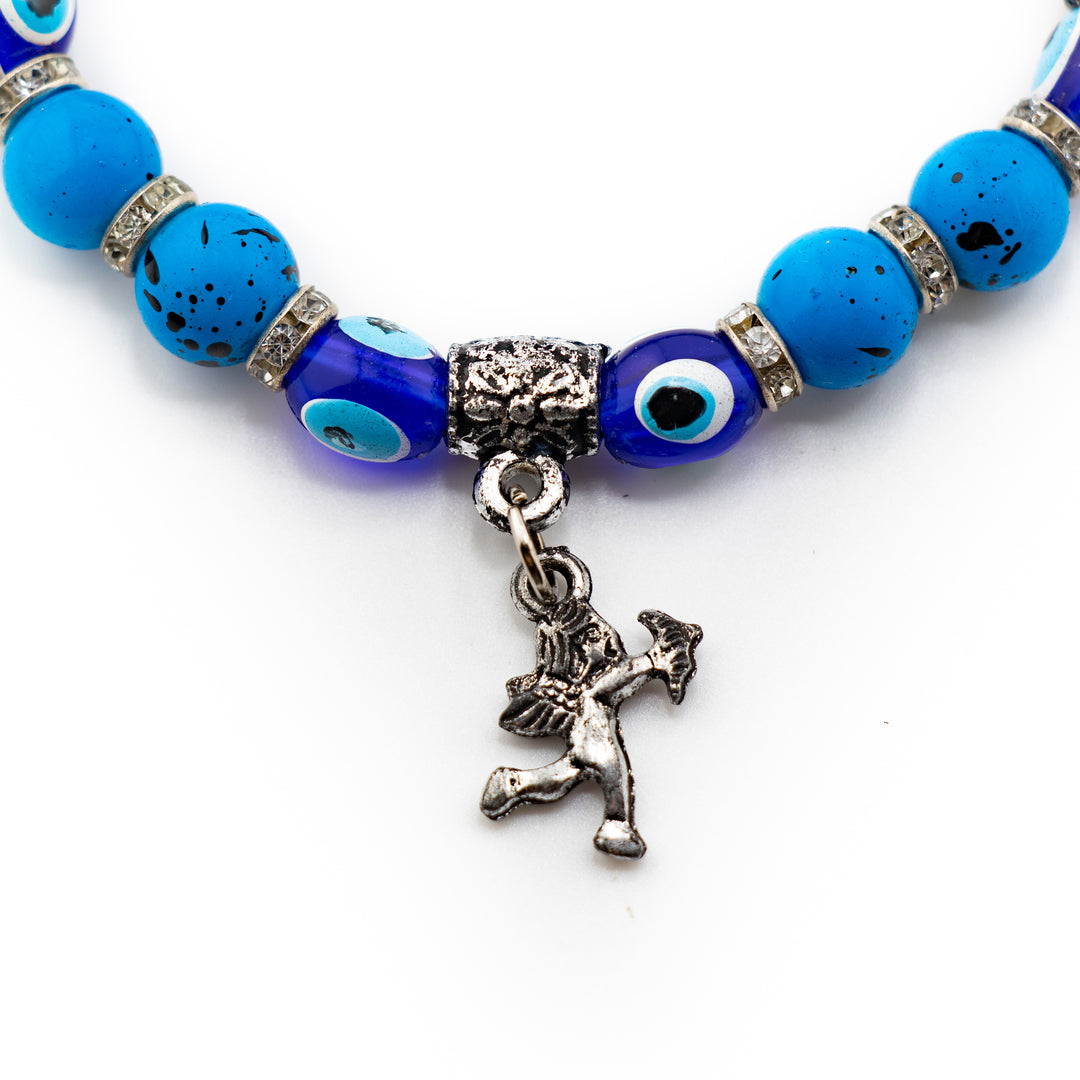 Bracelet teinté contre le mauvais œil, perle bleue de protection et nazar argenté, 8 mm