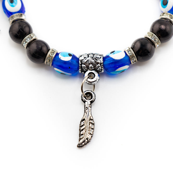 Bracelet Protection Nazar - Mauvais œil avec perles noires et argent, 8 mm
