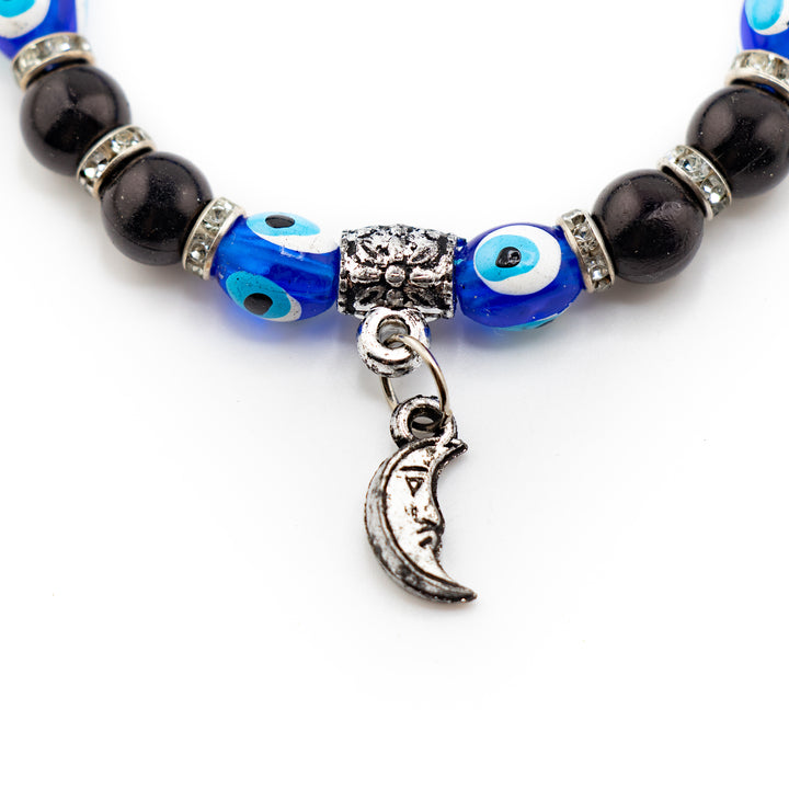 Bracelet Protection Nazar - Mauvais œil avec perles noires et argent, 8 mm