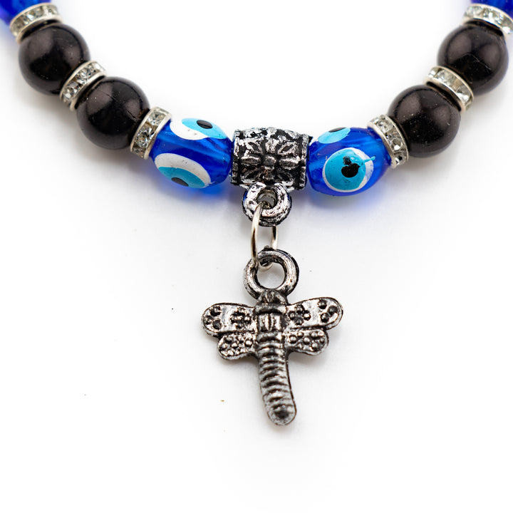 Bracelet Protection Nazar - Mauvais œil avec perles noires et argent, 8 mm