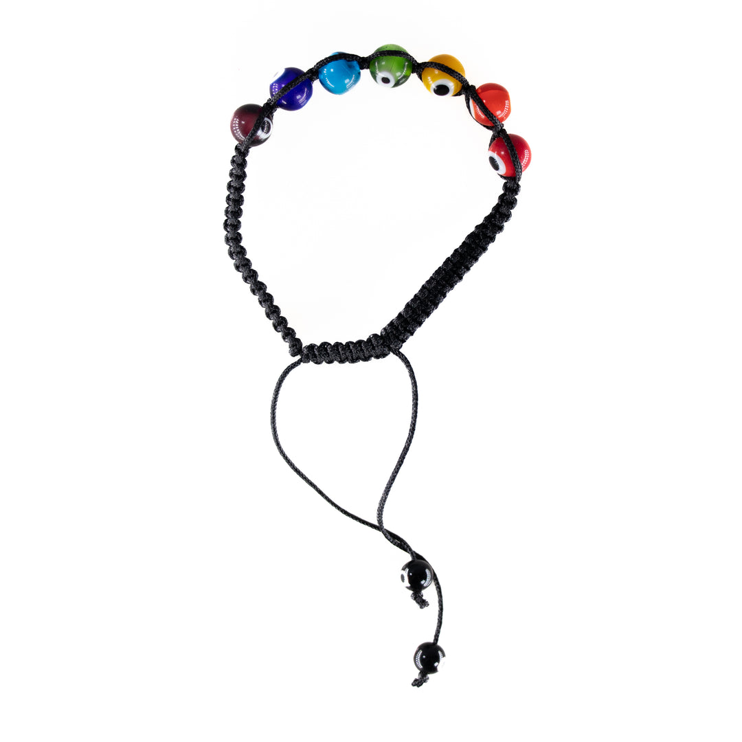 Bracelet tressé contre le mauvais œil – Nazar – Perles multicolores artisanales en verre soufflé, cordon noir réglable, perles de 8 mm