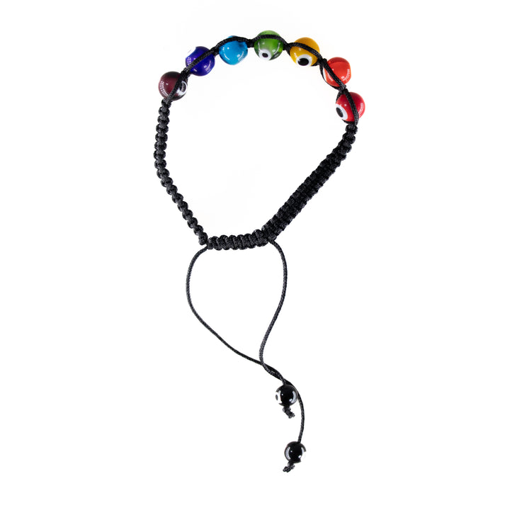 Bracelet tressé contre le mauvais œil – Nazar – Perles multicolores artisanales en verre soufflé, cordon noir réglable, perles de 8 mm