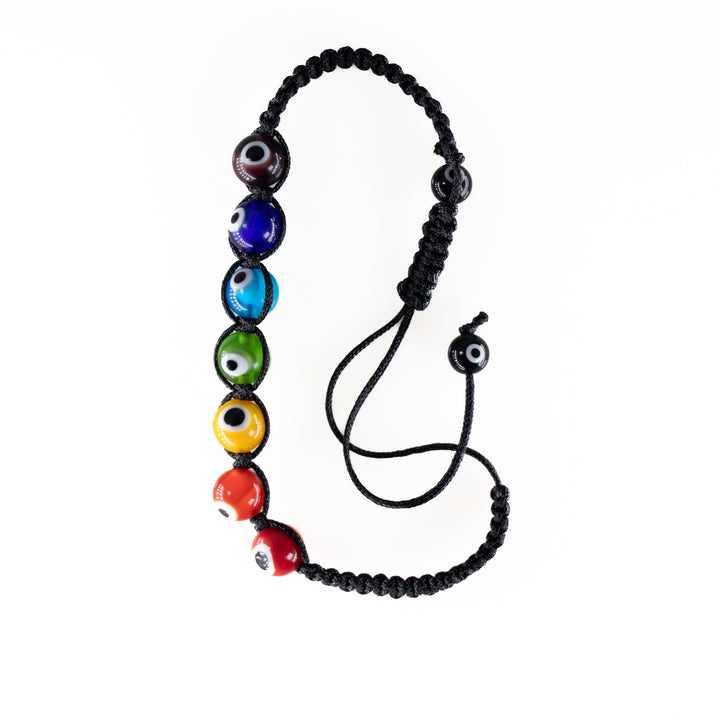 Bracelet tressé contre le mauvais œil – Nazar – Perles multicolores artisanales en verre soufflé, cordon noir réglable, perles de 8 mm