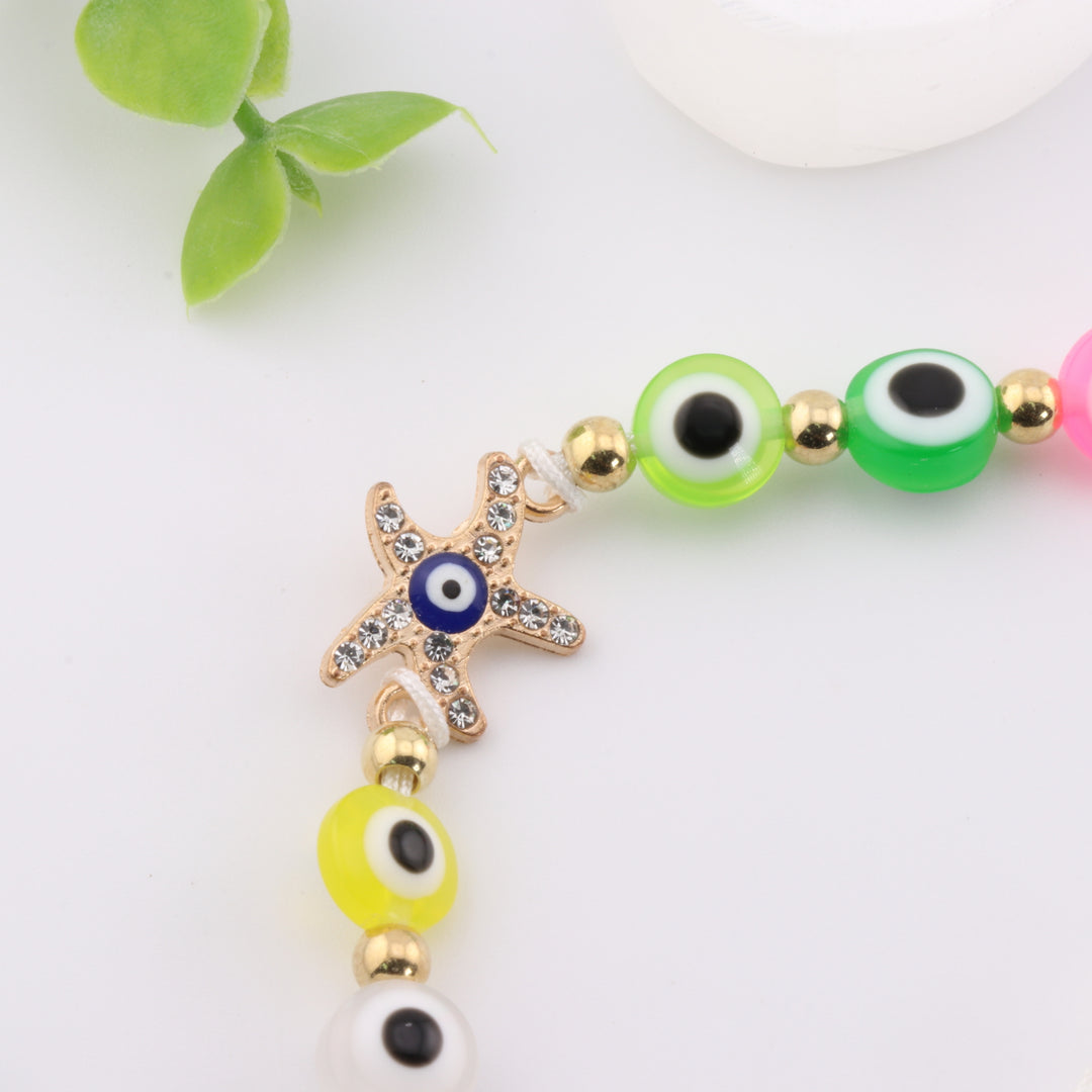 Braided Nazar Bracelet with Multicolored Evil Eye Glass Beads, Adjustable White Cord, 8mm Bead Size