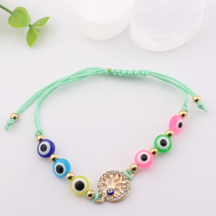 Multicolored Evil Eye-Nazar Glass Bracelet with Adjustable Braided Alloy Strands, 8mm - Spiritual Protection Accessory