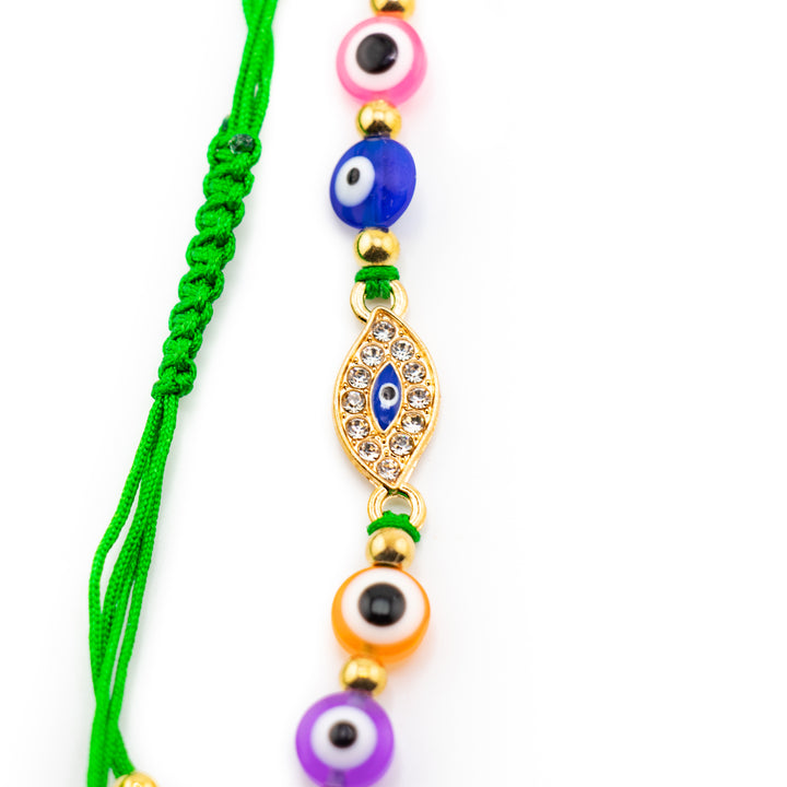 Bracelet en verre multicolore anti-mauvais œil Nazar avec brins en alliage tressé réglables, 8 mm – Accessoire de protection spirituelle