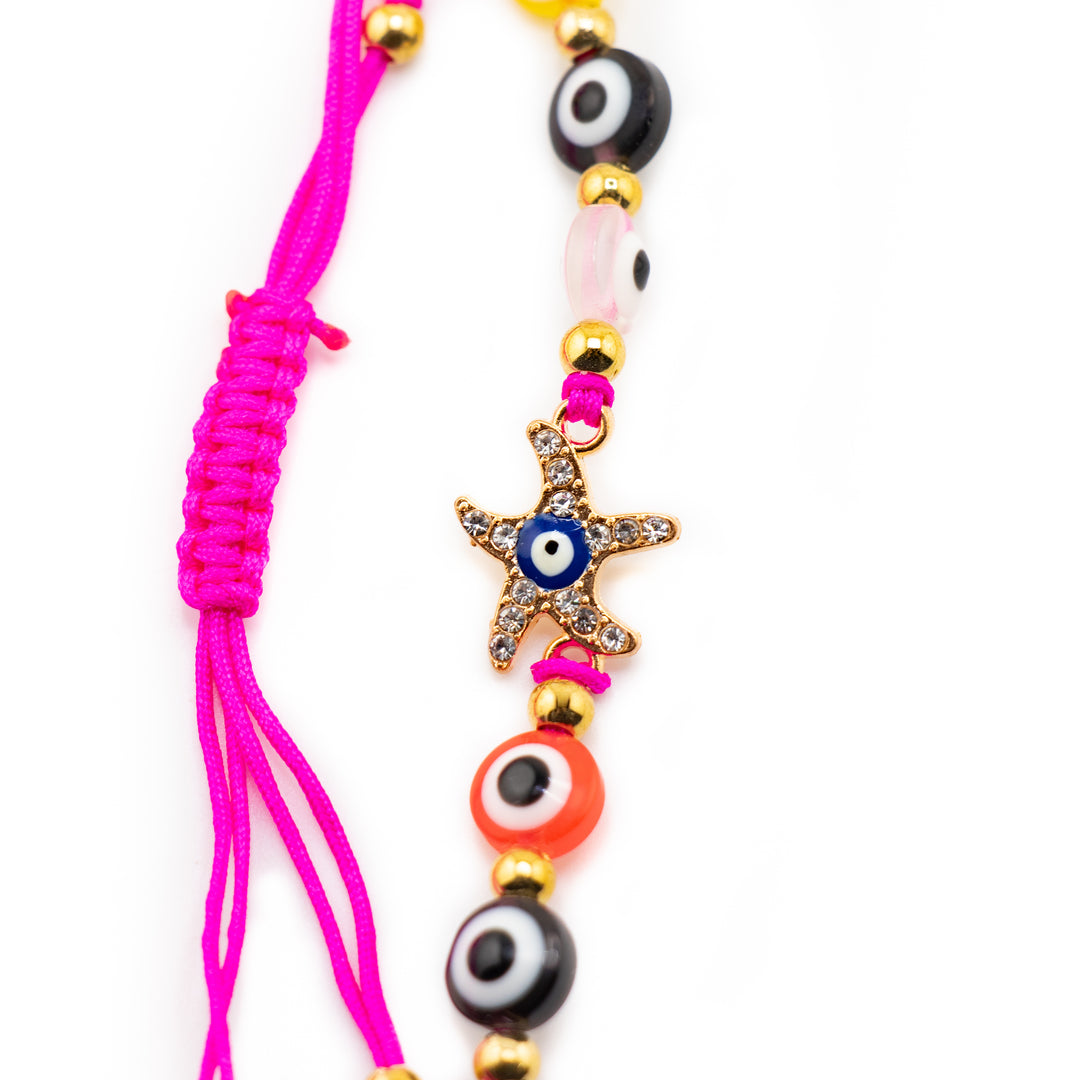 Bracelet en verre multicolore anti-mauvais œil Nazar avec brins en alliage tressé réglables, 8 mm – Accessoire de protection spirituelle