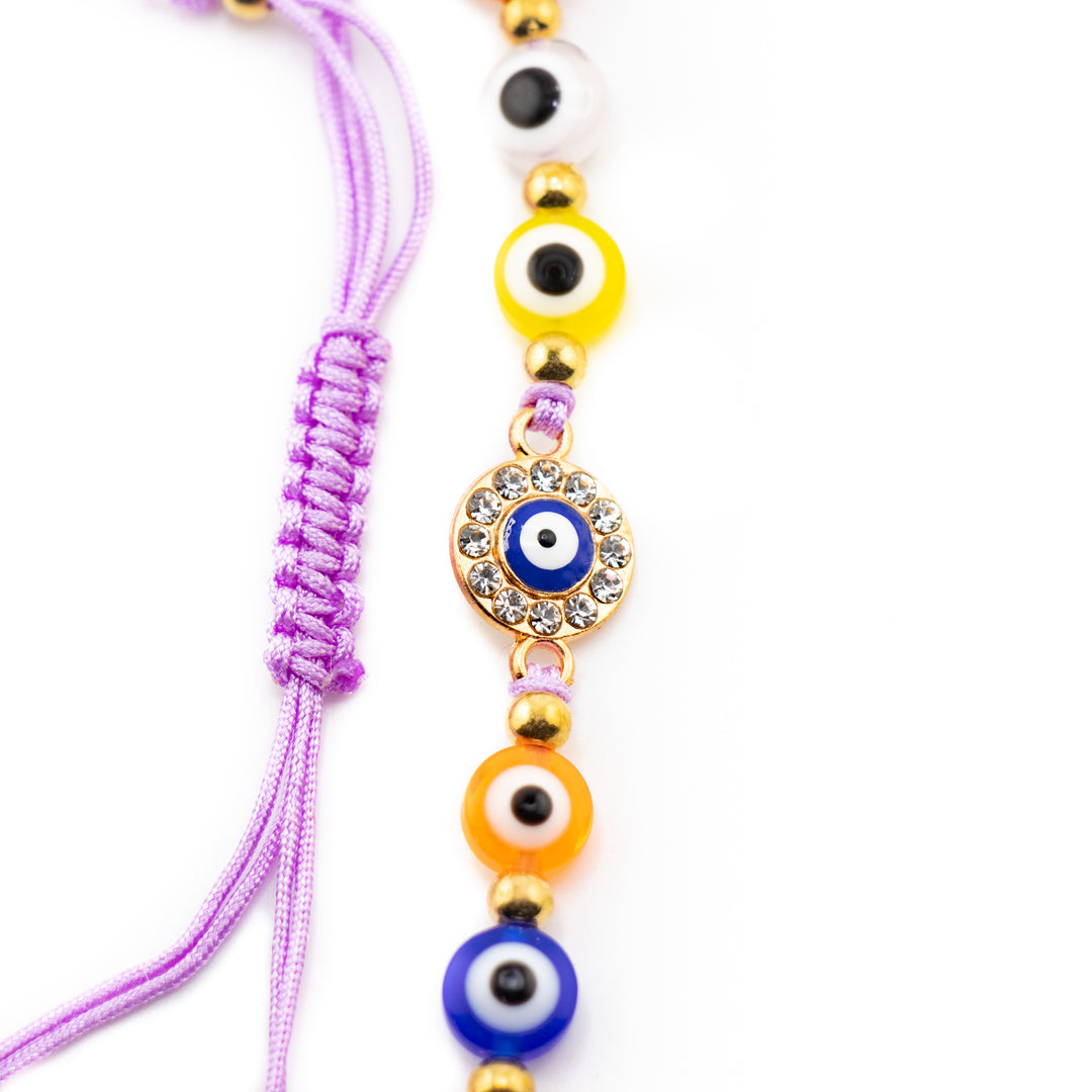Bracelet en verre multicolore anti-mauvais œil Nazar avec brins en alliage tressé réglables, 8 mm – Accessoire de protection spirituelle