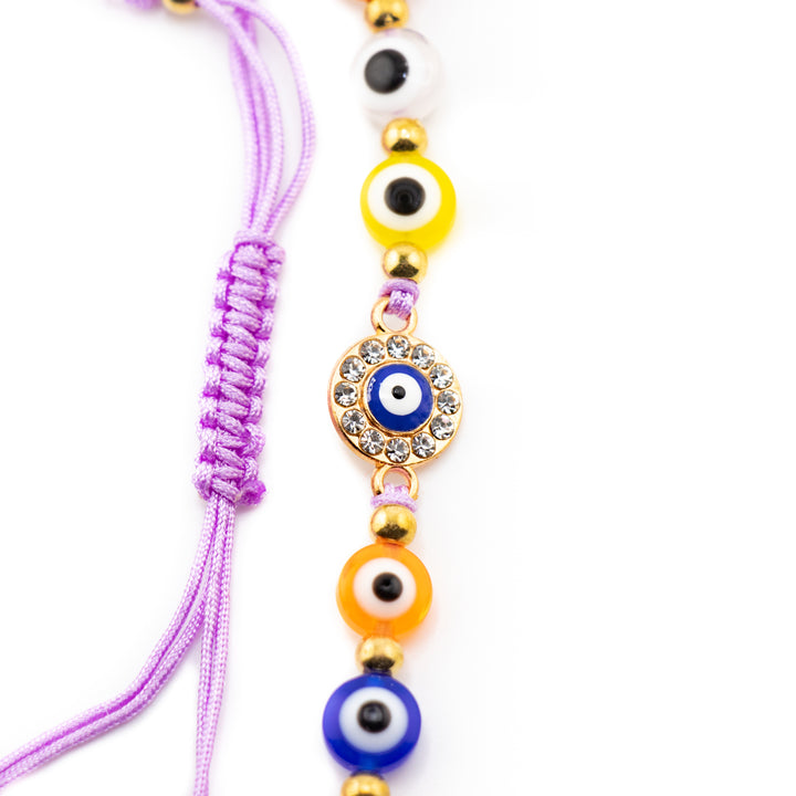 Bracelet en verre multicolore anti-mauvais œil Nazar avec brins en alliage tressé réglables, 8 mm – Accessoire de protection spirituelle