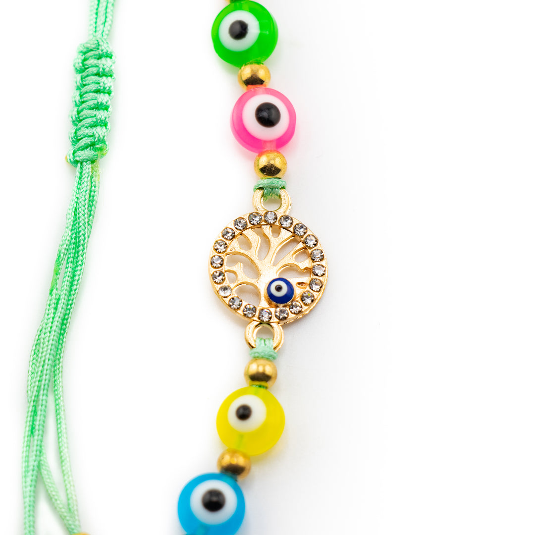 Bracelet en verre multicolore anti-mauvais œil Nazar avec brins en alliage tressé réglables, 8 mm – Accessoire de protection spirituelle