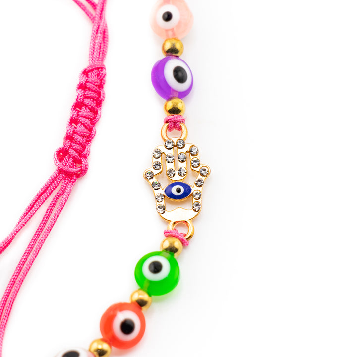 Bracelet en verre multicolore anti-mauvais œil Nazar avec brins en alliage tressé réglables, 8 mm – Accessoire de protection spirituelle