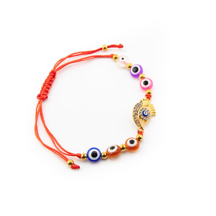 Bracelet en verre multicolore anti-mauvais œil Nazar avec brins en alliage tressé réglables, 8 mm – Accessoire de protection spirituelle