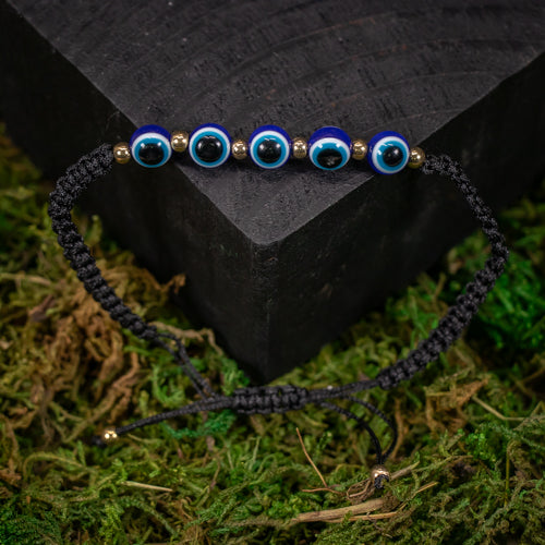 Handcrafted Braided Adjustable Bracelet - Featuring Nazar-Evil Eye Lampwork Beads, 8mm