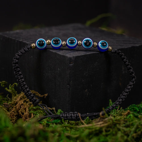 Handcrafted Braided Adjustable Bracelet - Featuring Nazar-Evil Eye Lampwork Beads, 8mm