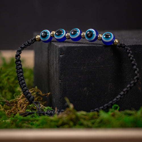 Handcrafted Braided Adjustable Bracelet - Featuring Nazar-Evil Eye Lampwork Beads, 8mm