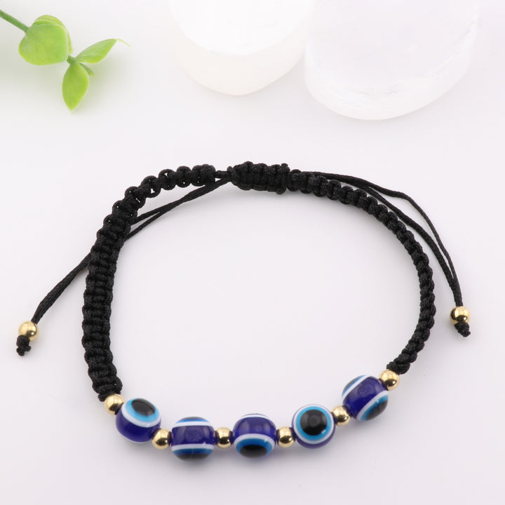 Handcrafted Braided Adjustable Bracelet - Featuring Nazar-Evil Eye Lampwork Beads, 8mm