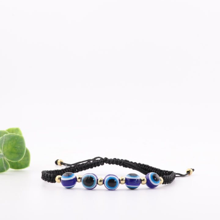 Handcrafted Braided Adjustable Bracelet - Featuring Nazar-Evil Eye Lampwork Beads, 8mm