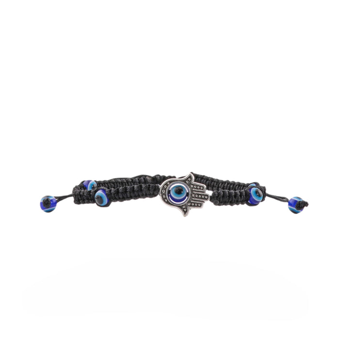 Bracelet tressé noir avec breloque mauvais œil et main de Fatima - Design ajustable, perles de 4 mm - Nazar, main de Fatima