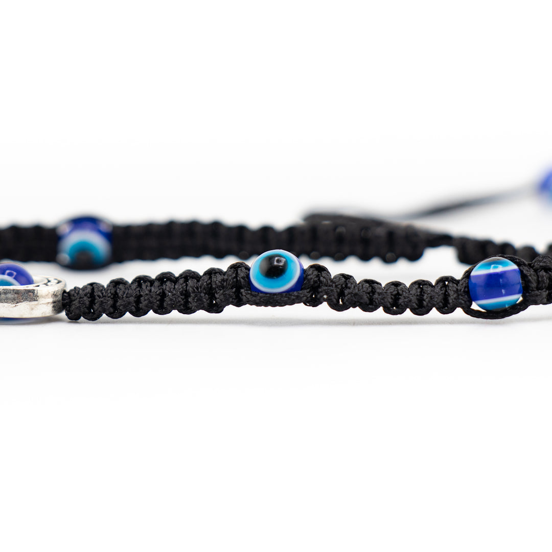 Bracelet tressé noir avec breloque mauvais œil et main de Fatima - Design ajustable, perles de 4 mm - Nazar, main de Fatima