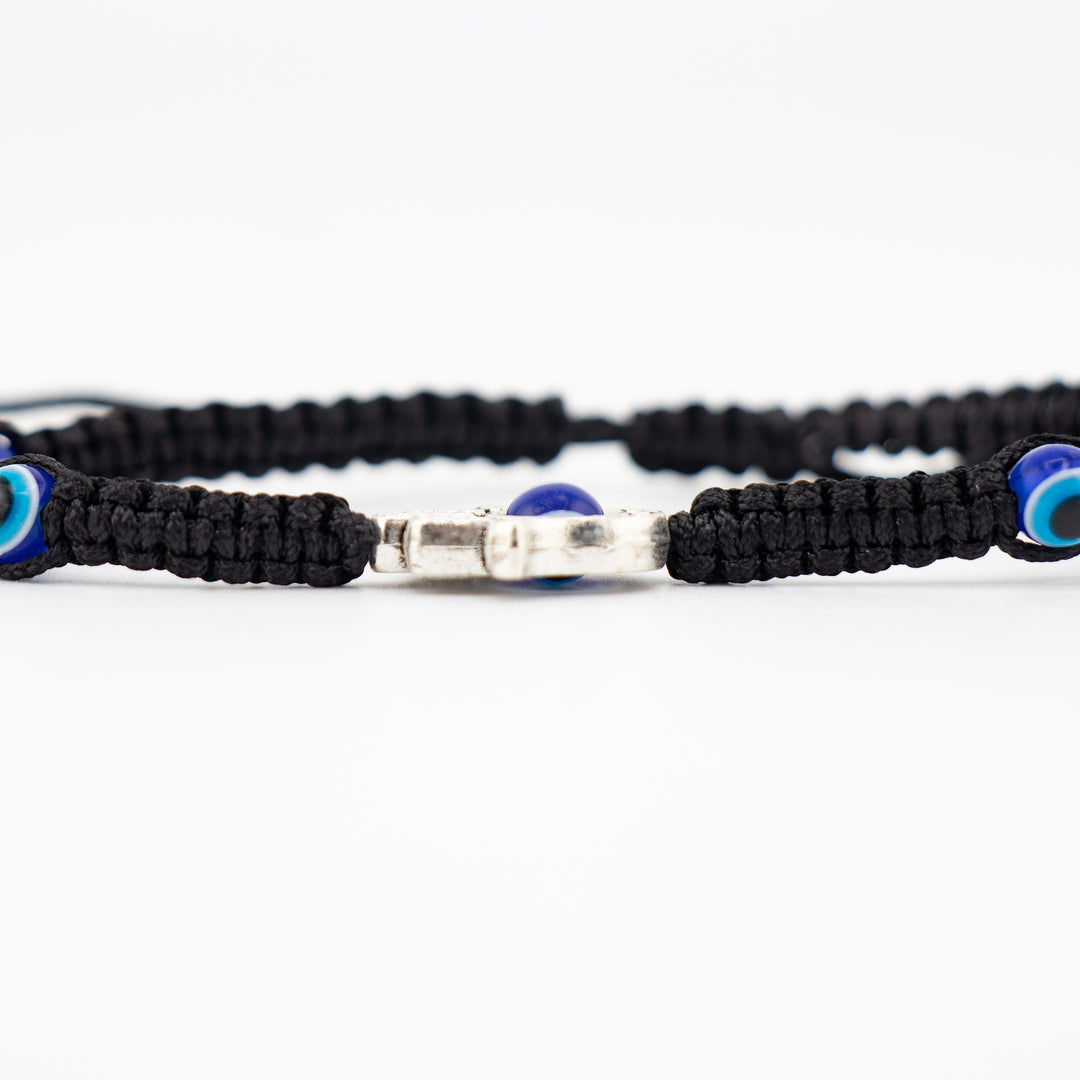 Bracelet tressé noir avec breloque mauvais œil et main de Fatima - Design ajustable, perles de 4 mm - Nazar, main de Fatima