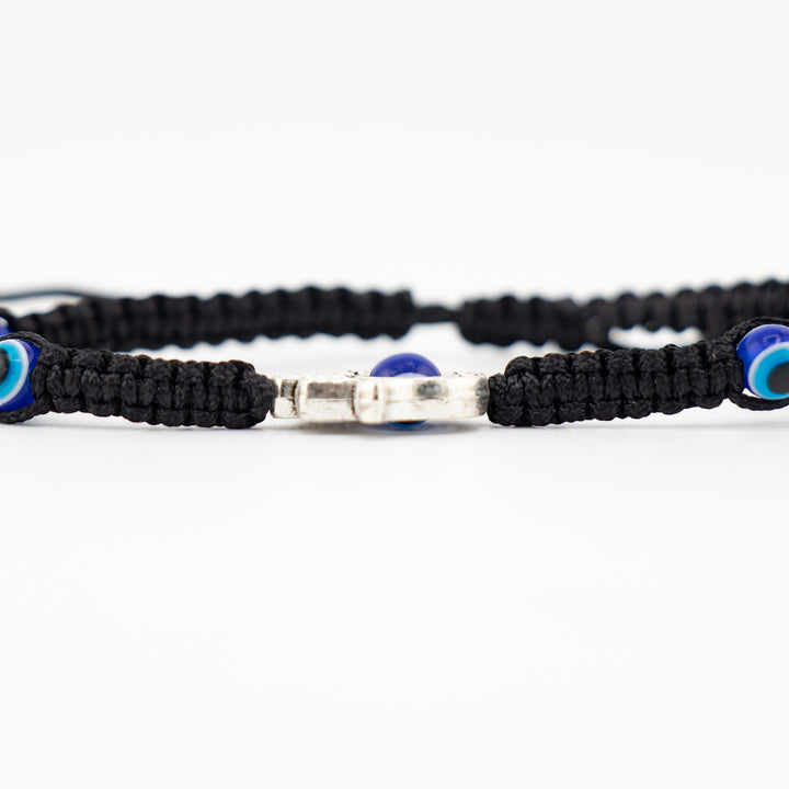 Bracelet tressé noir avec breloque mauvais œil et main de Fatima - Design ajustable, perles de 4 mm - Nazar, main de Fatima