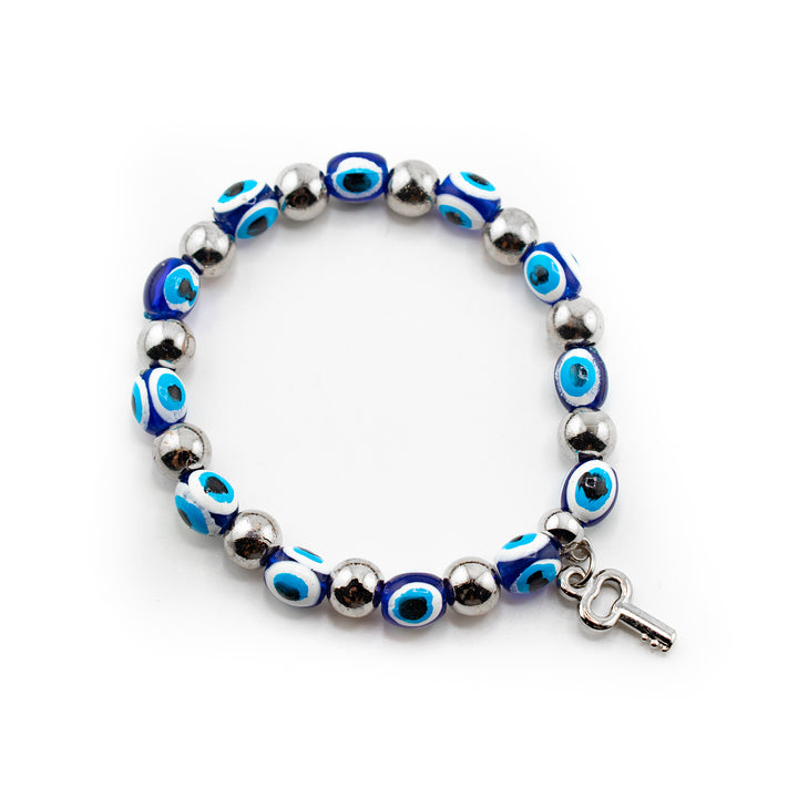 Bracelet de protection Nazar contre le mauvais œil avec perles en plastique argentées de 8 mm