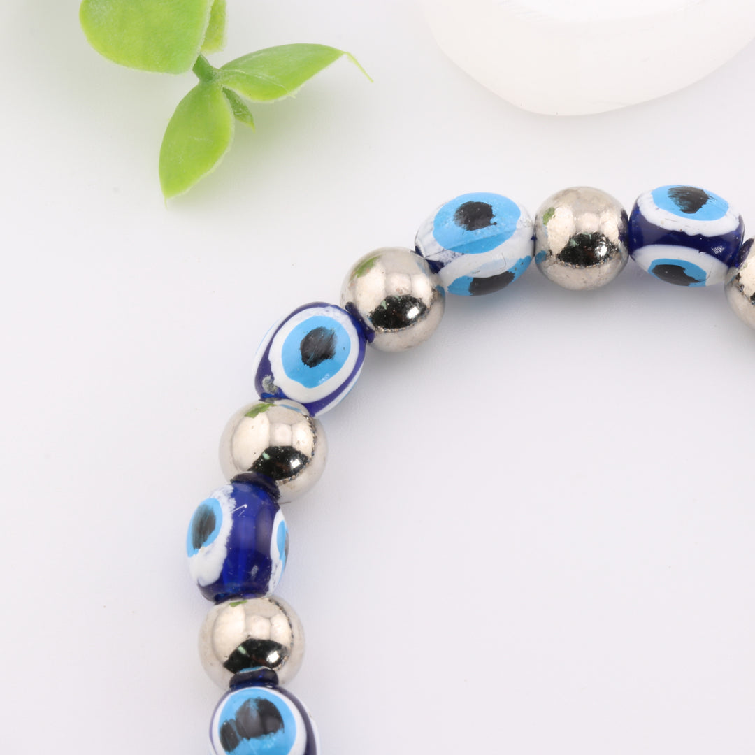 Protection Nazar - Evil Eye Bracelet with Dazzling Silver-Colored 8mm Plastic Beads