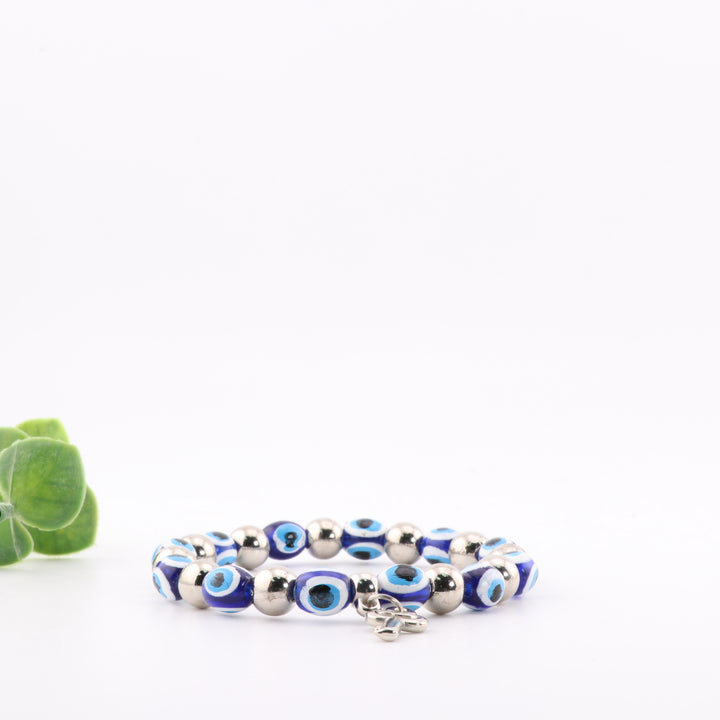 Protection Nazar - Evil Eye Bracelet with Dazzling Silver-Colored 8mm Plastic Beads