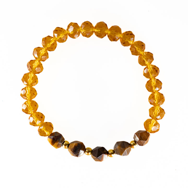 Natural Rondelle Glass with Tiger Eye Gemstone Bracelet, 8mm