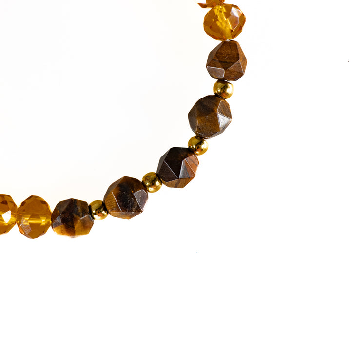 Natural Rondelle Glass with Tiger Eye Gemstone Bracelet, 8mm